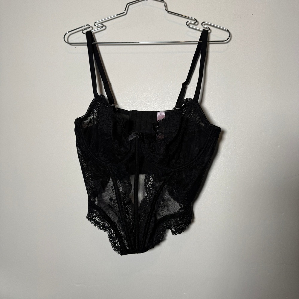 Savage X Fenty Black Lace‎ Bustier Corset Top Sheer Mesh Boning XL